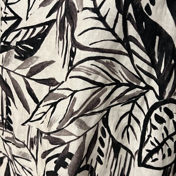 Tahari 100% Linen Sleeveless Shift Dress Plus 2X – Black White Leaf Print Resort - Picture 3 of 9